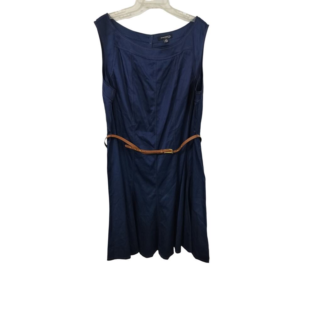 4153) Sharagano Sleeveless Navy Blue Belted Dress Plus Size 22W